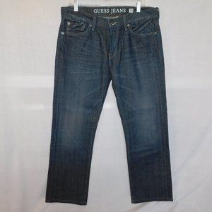 Guess Lincoln Dark Wash Slim Straight Mens 33 x 29 Blue Denim Jeans * READ